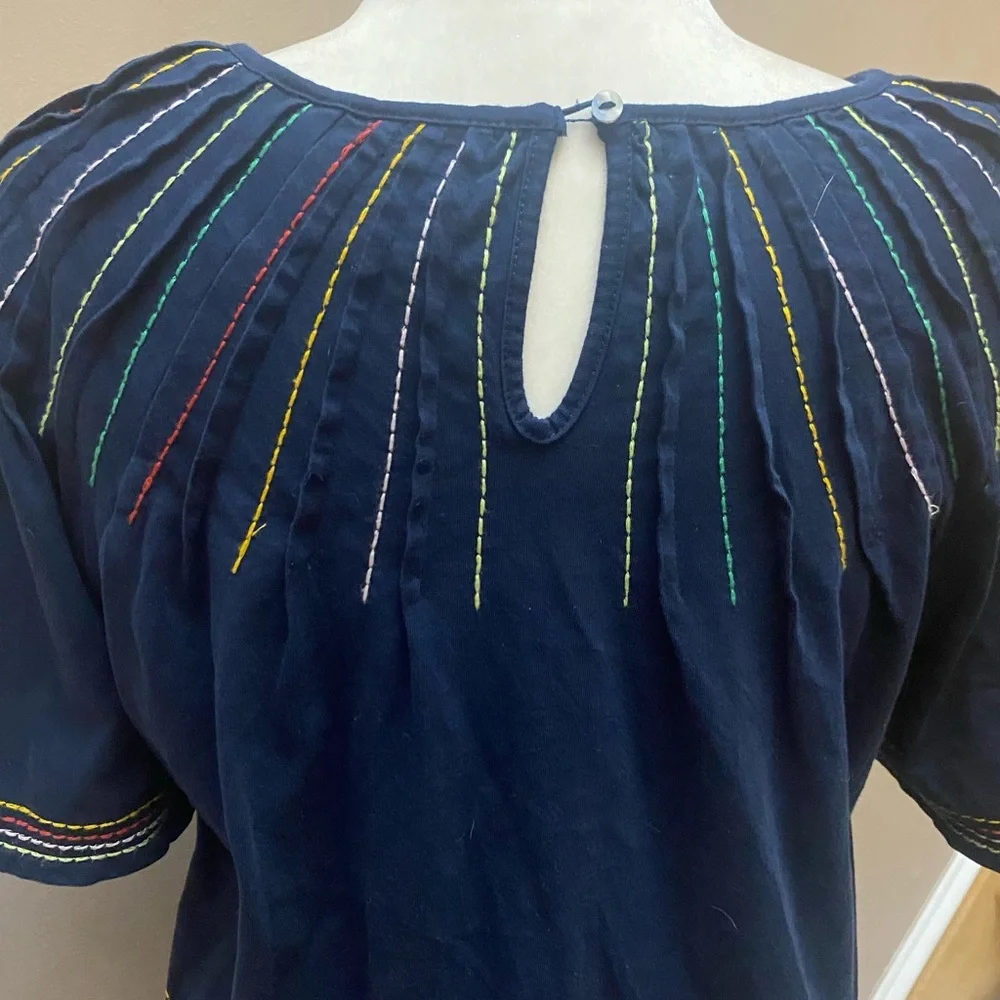 Anthropologie Maeve Chamonix Boho Swing Top Embroidered Navy Blue - Picture 6 of 9